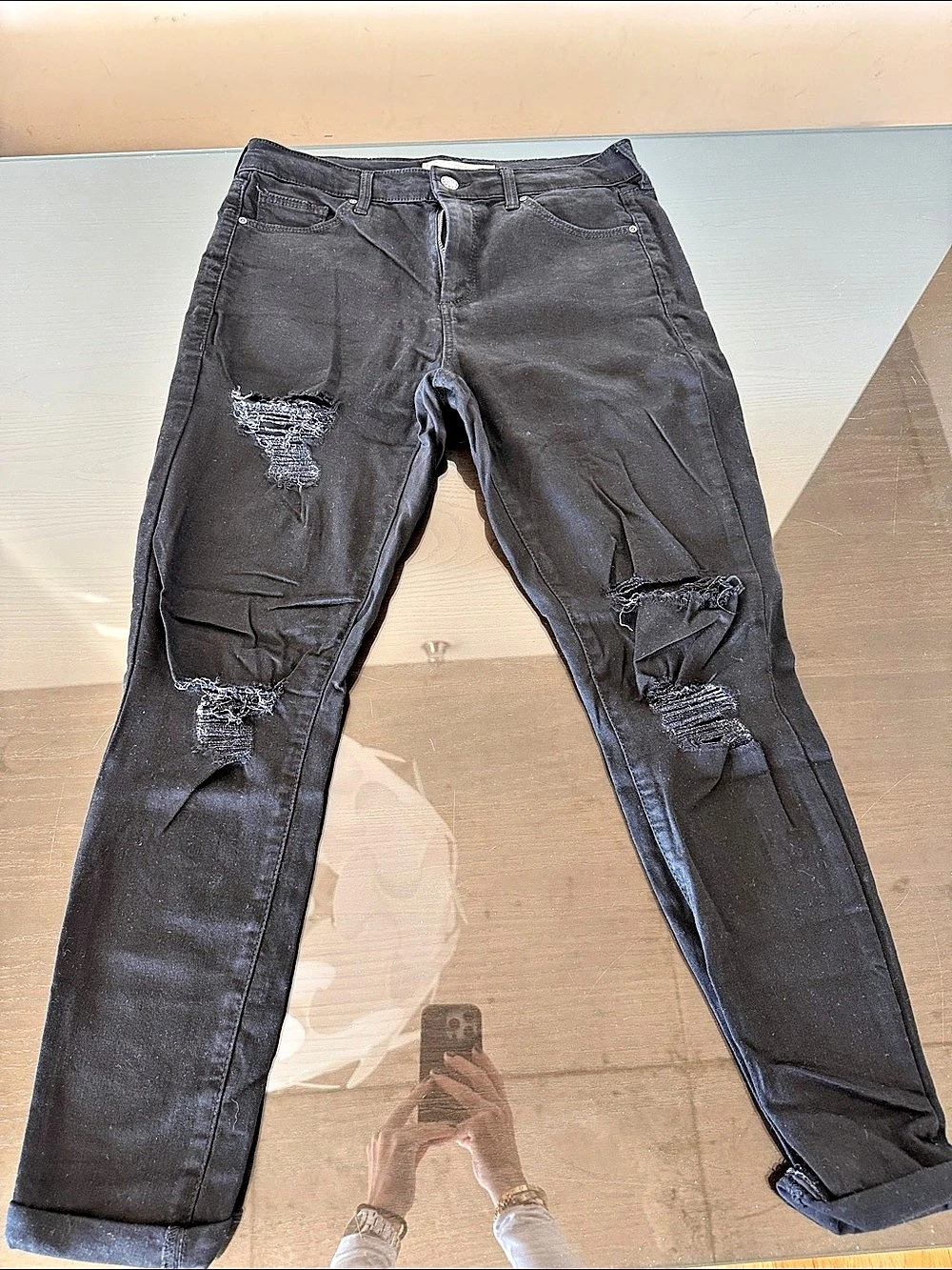 Topshop Moto Leigh Ripped Skinny Jeans Black Waist 30
